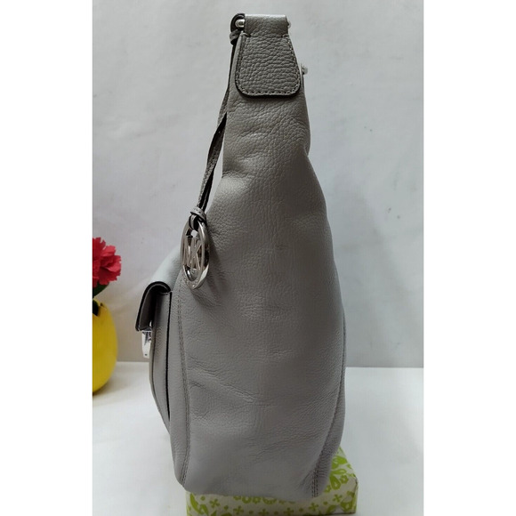 Michael Kors Gray Pebbled Leather Pushlock Zipper Hobo Shoulder Bag - Picture 7 of 16